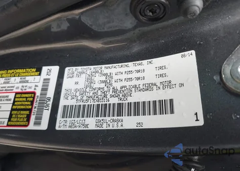 2014 Toyota Tundra Sr V6 z USA, uszkodzony, nr VIN 5TFRU5F17EX033116